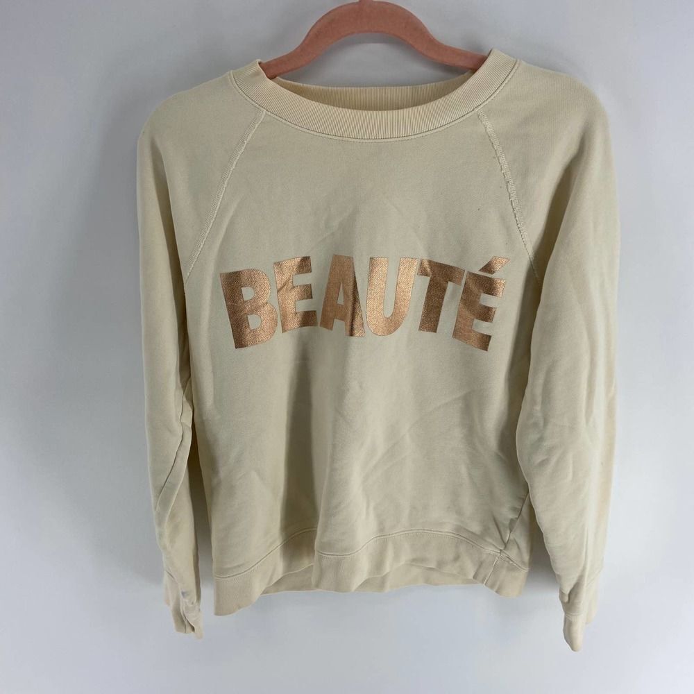 J. Crew cream beaute metallic graphic crew neck sweatshirt womens small